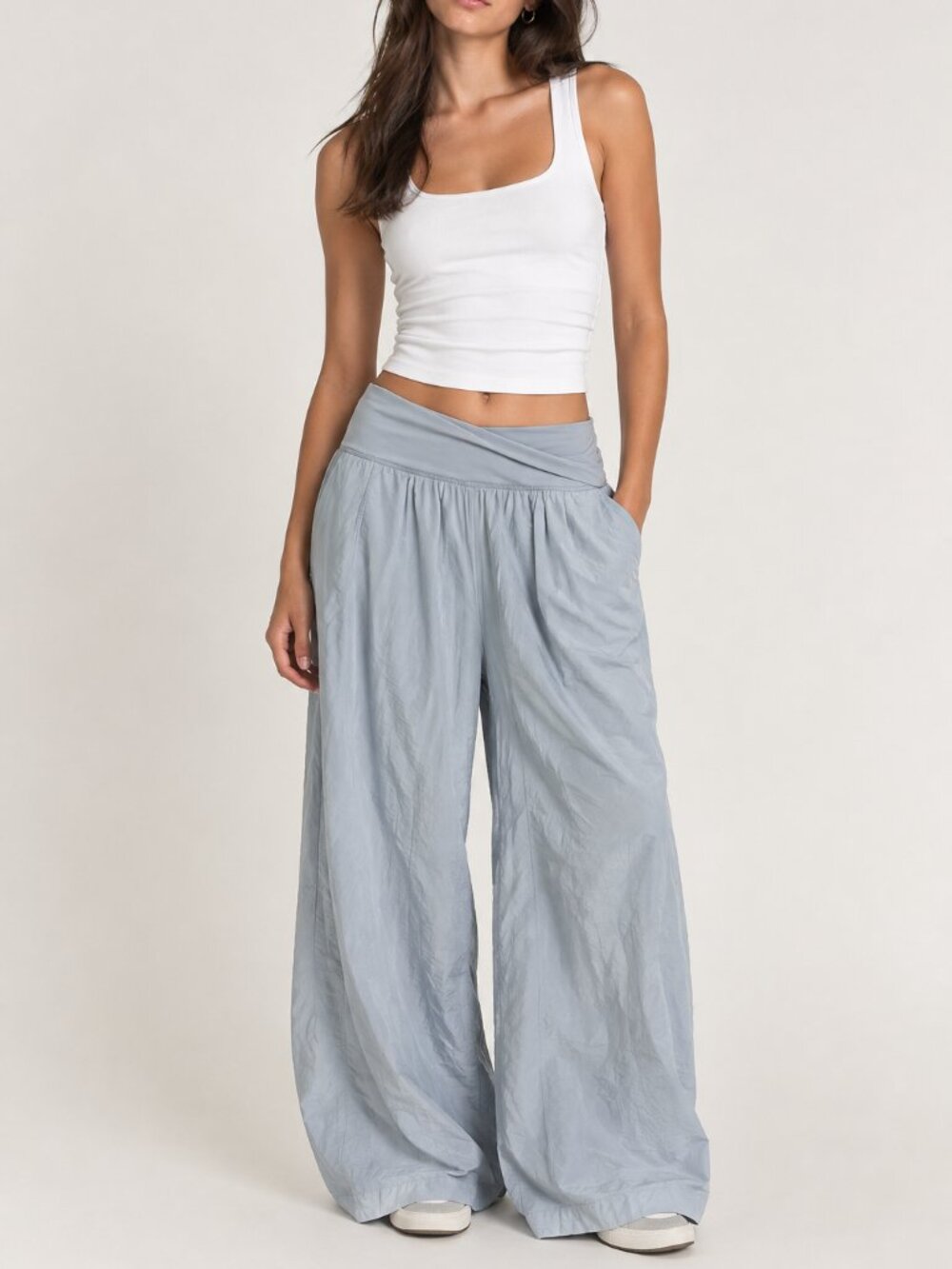 FP Movement Crossover Waist Baggy Flare Pants Women's Size S Light Blue